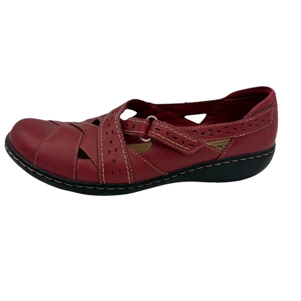 Clarks Bendables Red Leather Mary Jane Flats Ashland Spin Q Women 8.5W WIDE